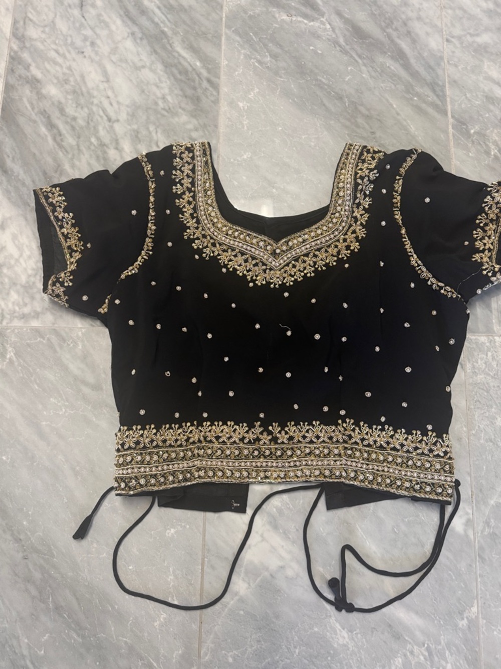 Designers Originals Black Blouse with Gold Embroidered Neckline